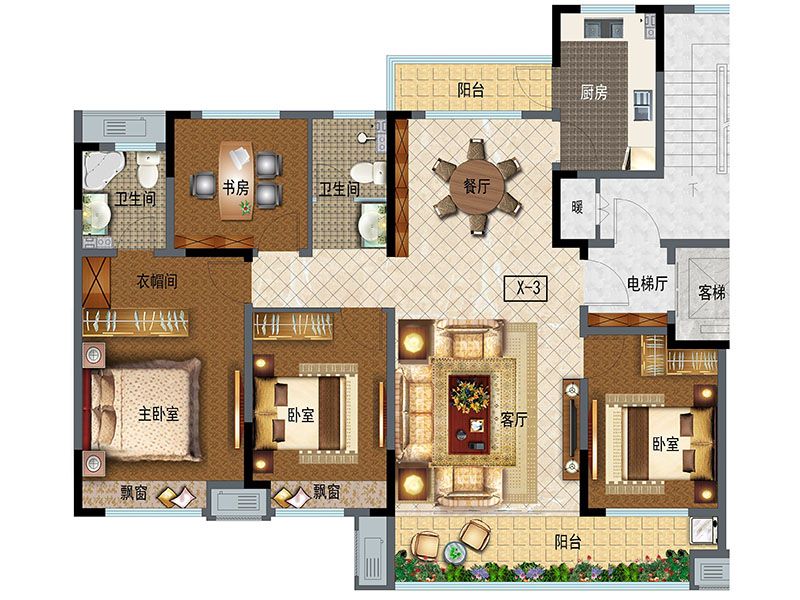 High-rise 145 (4 rooms, 2 halls, 2 guards)