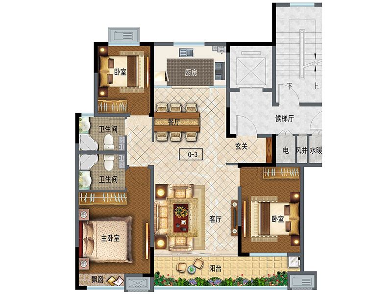 High-rise 130 (3 rooms, 2 halls, 2 guards)
