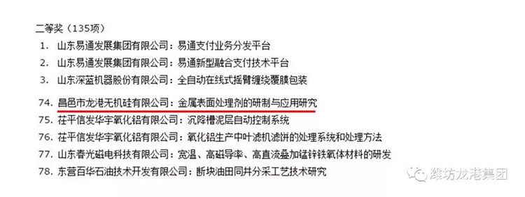 【喜讯】昌邑市龙港无机硅有限公司获山东省技术创新优秀成果和优秀新产品一等奖等多个奖项！