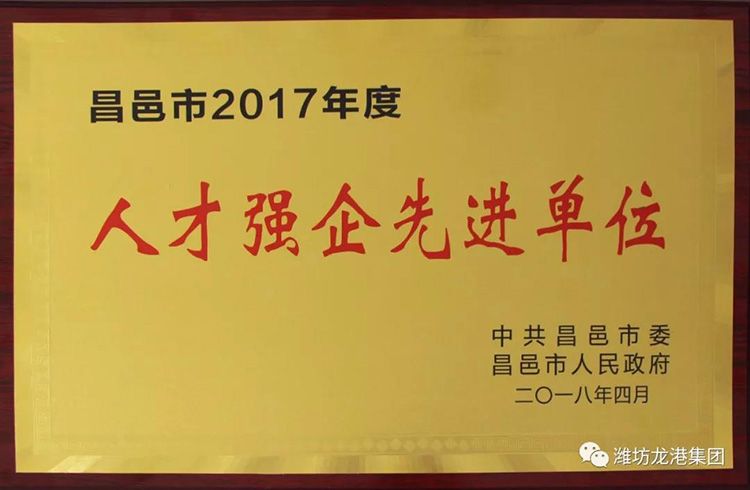 【头条】昌邑市龙港无机硅有限公司入选市2017年度“人才强企先进单位”