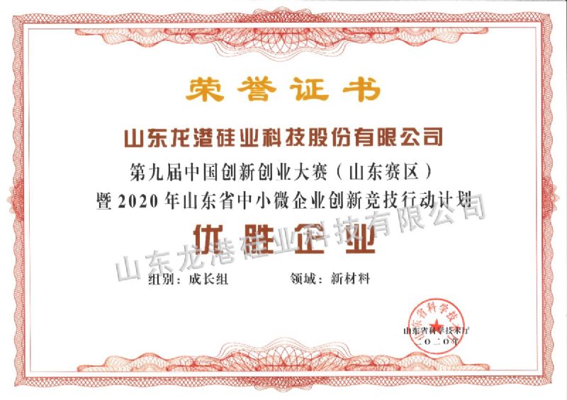 第九届中国创新创业大赛（山东赛区）暨2020年08月，山东省中小微企业创新竞技行动计划获优胜企业